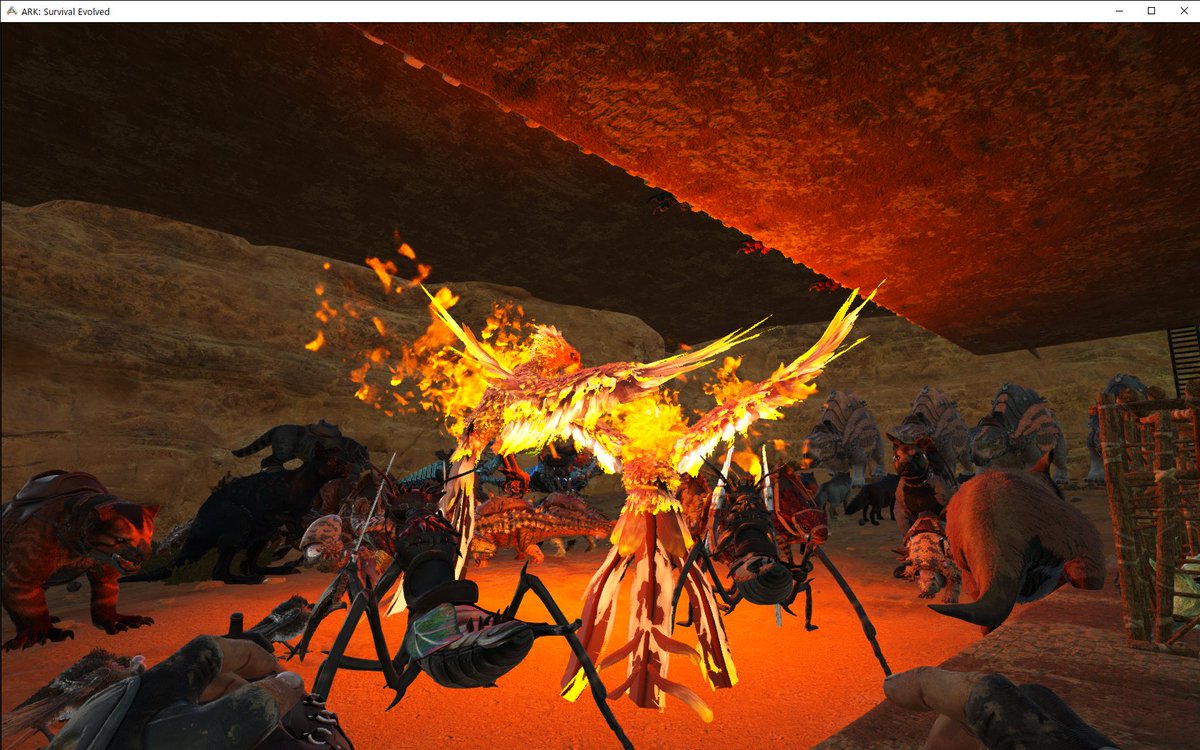 しもっち En Twitter 罠を作り終えて一旦帰ろうとしたら2連続でスーパーヒートが来てくれた 前回の作った罠の資材を使い回したので間に合った 本当は拠点からフェニックスで向かって燃やす予定だったけど仕方ない まぁテイム100倍なので原始的な火炎放射器で何事も