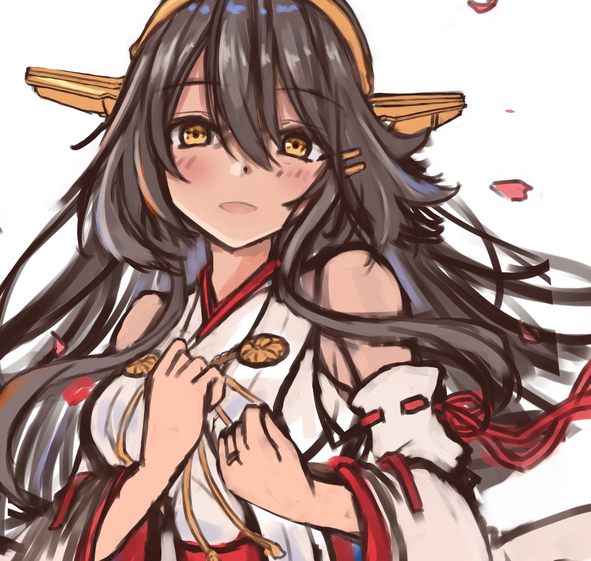 榛名(艦これ) 「最近はラフが超雑になってきてる・・・さ～て、綺麗にでっきるっかな～?? 」|蒼月 朔のイラスト