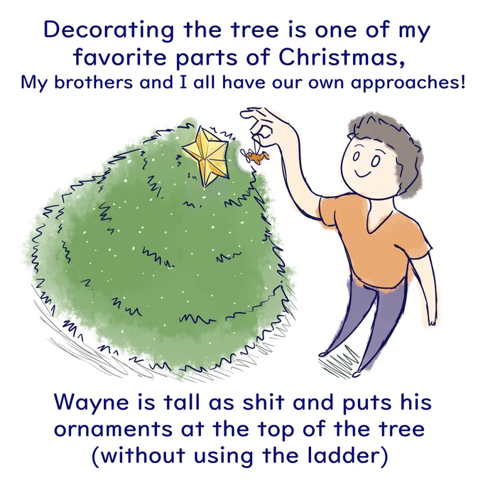 Very quick doodle about how my family decorates our Christmas tree! Do you have any weird/unique methods for decorating your tree? :) 