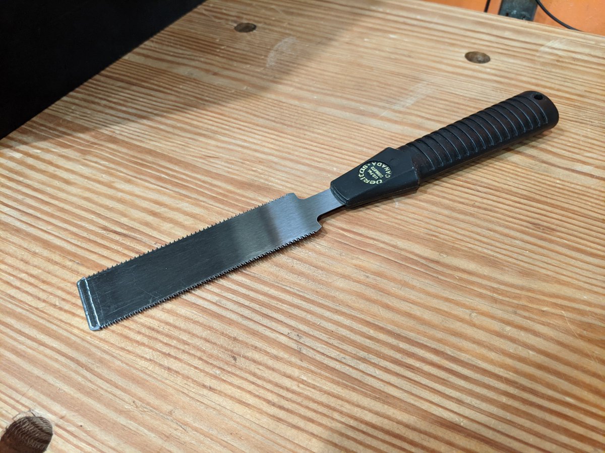 Veritas flush cut saw, comes in handy more frequently than I thought it would for trimming drawbore pins, through tenons, fixing mistakes, etc.Warrington hammer is competing with the 8oz V&B for driving finish nails, and if I rebuilt the chest I'd probably leave this one out.