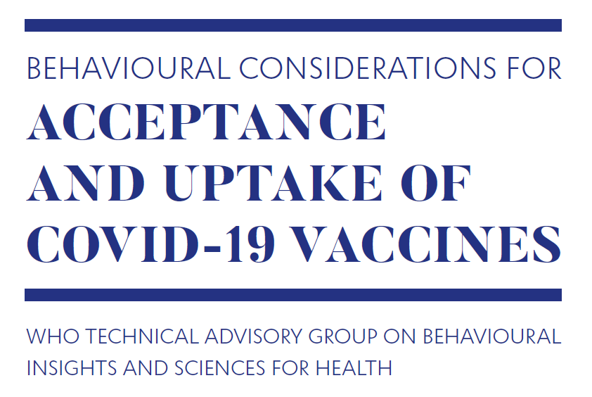 "On 15 Oct 2020, the WHO Technical Advisory Group (TAG) on Behavioural Insights & Sciences for Health held a special meeting w/ the WHO Department of Immunization, Vaccines & Biologicals to discuss behavioural considerations in relation to COVID-19  #vaccine  #acceptance & uptake."