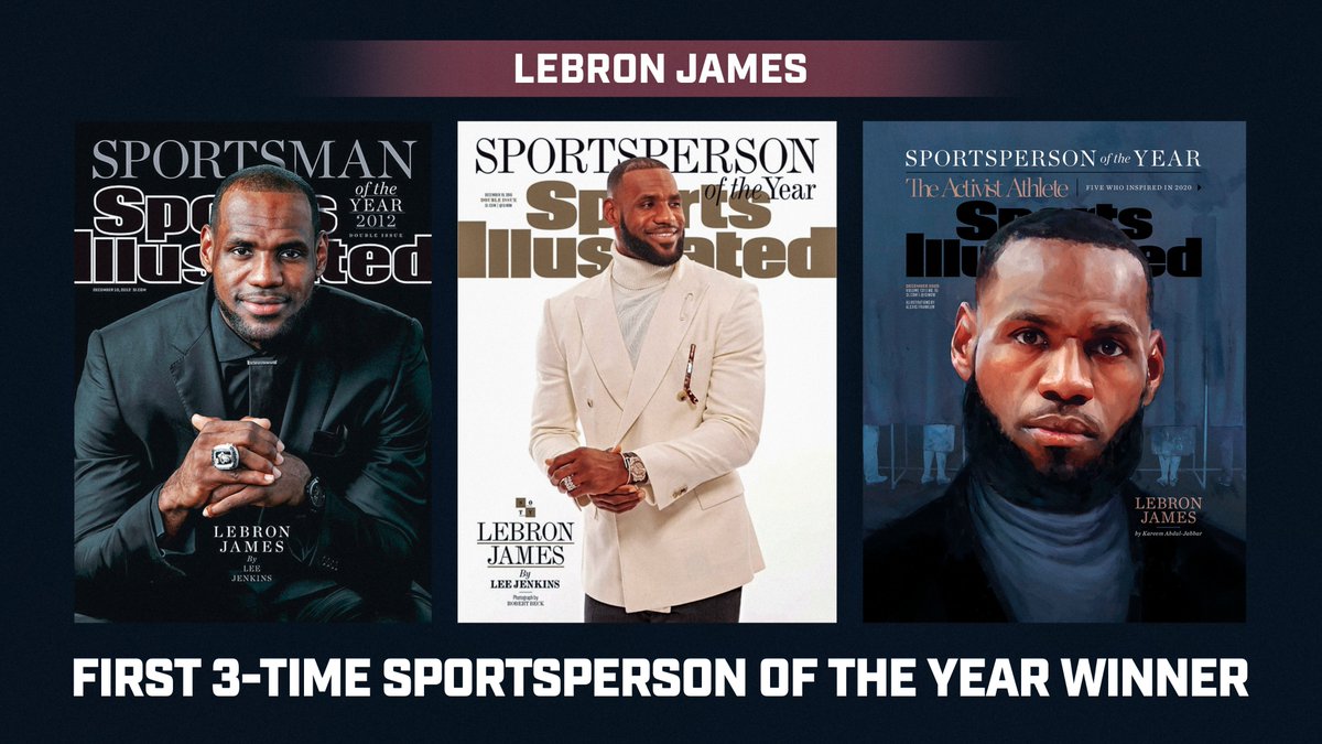 SInow's tweet image. 2012 | 2016 | 2020

@KingJames is the first athlete to be named Sports Illustrated's #Sportsperson of the Year three times buff.ly/2JJj5Y2