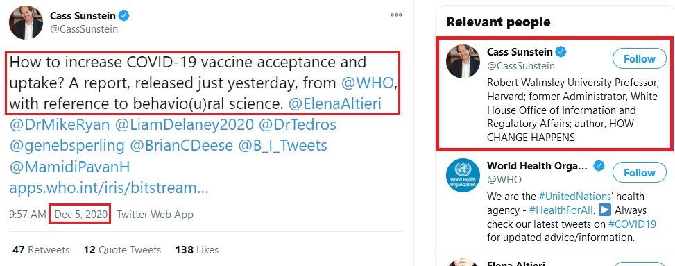 The report was developed by members of the WHO Technical Advisory Group on Behav. Insights & Sciences for Health, chaired by Cass Sunstein, largely credited w/ developing/popularizing notion of "nudges" as policy tools.Technical Advisory Group members: https://www.who.int/our-work/science-division/behavioural-insights/TAG-on-behavioural-insights-and-sciences-for-health-biographies