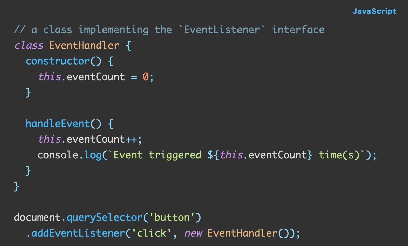 Stefan Judis no Twitter: "TIL `addEventListener` accepts callback functions and(!) EventListener objects. 😲 #javascript TIL post: https://t.co/ckrq8dvCis https://t.co/zfTBSo5RHz" / Twitter Stefan Judis no Twitter: "TIL `addEventListener` accepts callback functions and(!) EventListener objects. 😲 #javascript TIL post: https://t.co/ckrq8dvCis https://t.co/zfTBSo5RHz" / Twitter