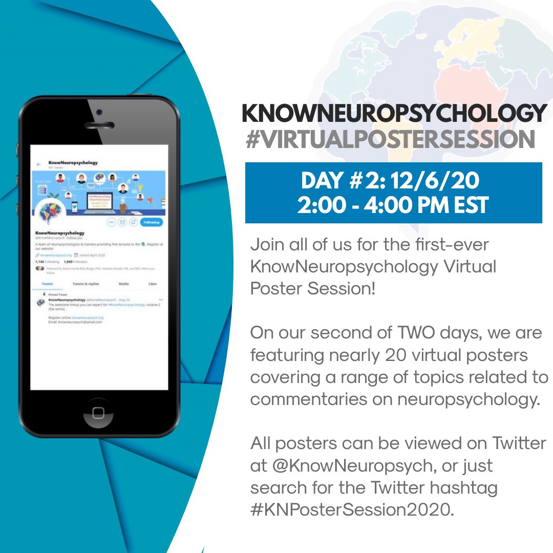 KnowNeuropsych's tweet photo. Welcome to the @KnowNeuropsych Virtual Poster Session! This thread contains all DAY #2 posters. Presenters are here for Q&A from 2-4 pm EST. Please #RT!
#KNPosterSession2020
#KN2020Commentary https://t.co/Rdorw8i9Yn