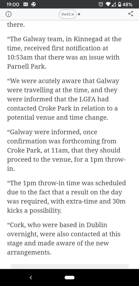 Disgraceful attempt to justify poor decision making by #LGFA today. To say they needed to move the game forward or postpone it is insulting - start at 1:30 and if game ends as a draw then the mens' match gets delayed. Equality needs to be shown - did not happen today. #GAA