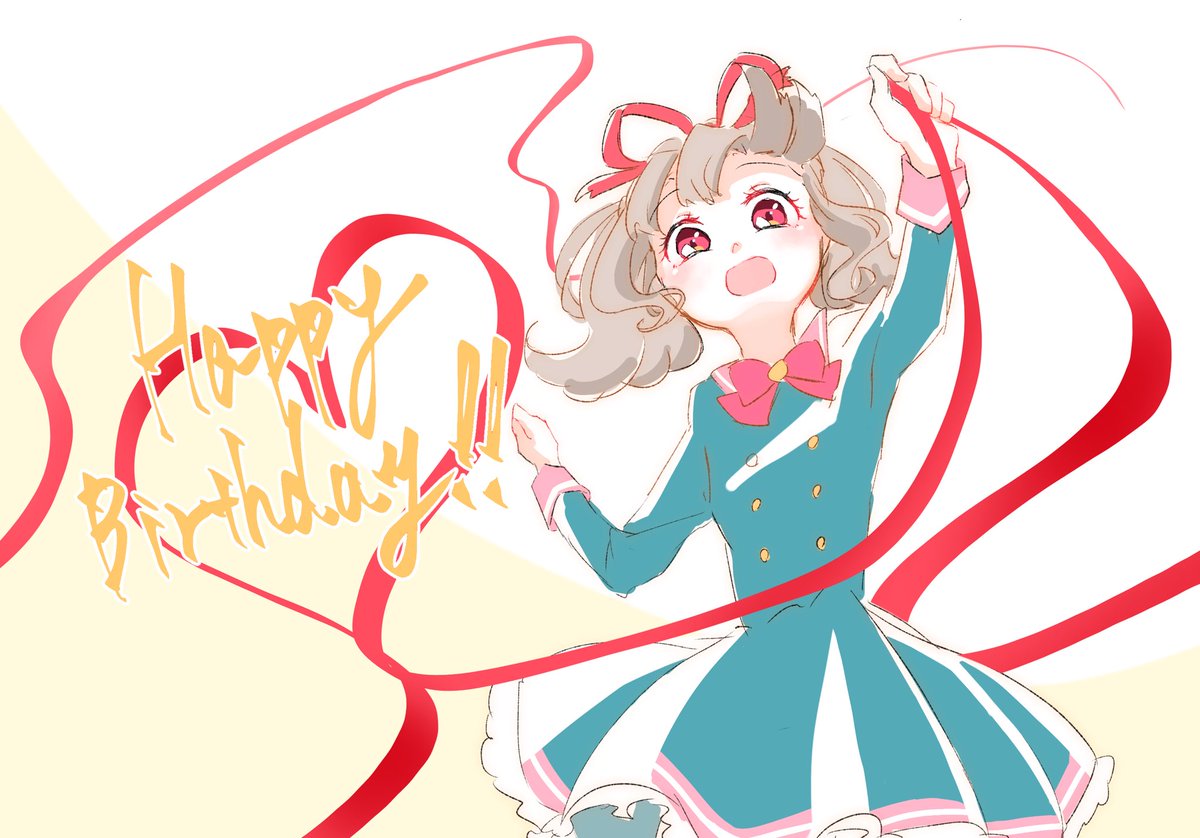 1girl solo ribbon happy birthday open mouth dress smile  illustration images