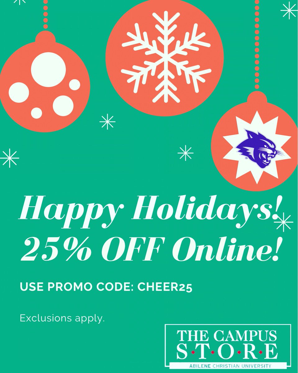 ACUCampusStore's tweet photo. Need a last minute gift? We got ya! Head over to https://t.co/FyvOIaOAeP and use promo code Cheer25! #ACU #Wildcats #Christmas #ShopTilYouDrop https://t.co/hz3jB1F6lD