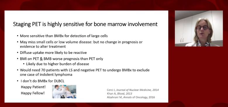 Tons of great teaching pearls from this phenomenal PET/CT in  #lymphoma session. Will start a  #thread here.  #ASH20  #lymsm First, staging PET for DLBCL is more sensitive than BMBx for bone marrow involvement. Some do not do BMBx for DLBCL.1/