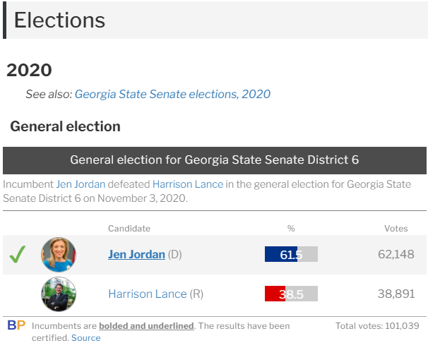 — Jen Jordan (D) is a lawyer and politician for GA district 6 (Cobb Co, Vinings / Smyrna)