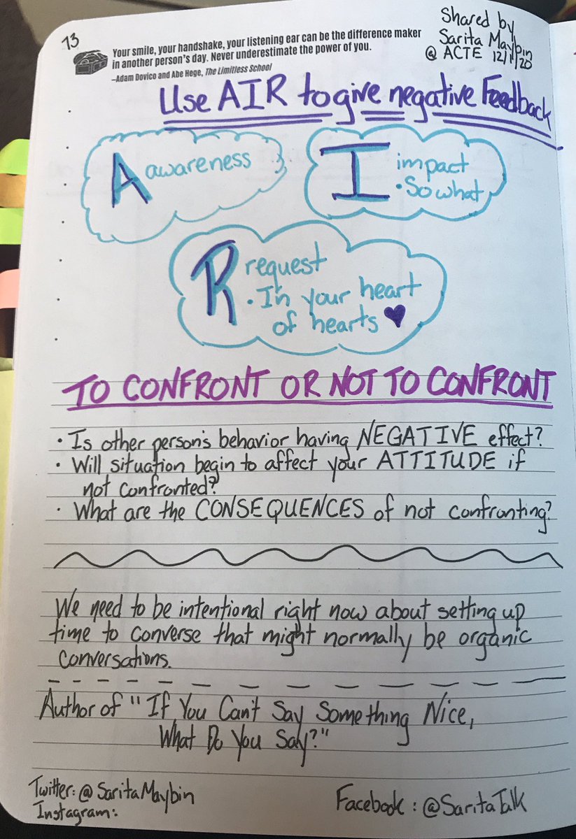 RCMcLean's tweet photo. Took some time to add my take aways from @SaritaMaybin keynote at #VisionCTE20 to my #JournalLAP @actecareertech #communication https://t.co/2oMCyPojlt