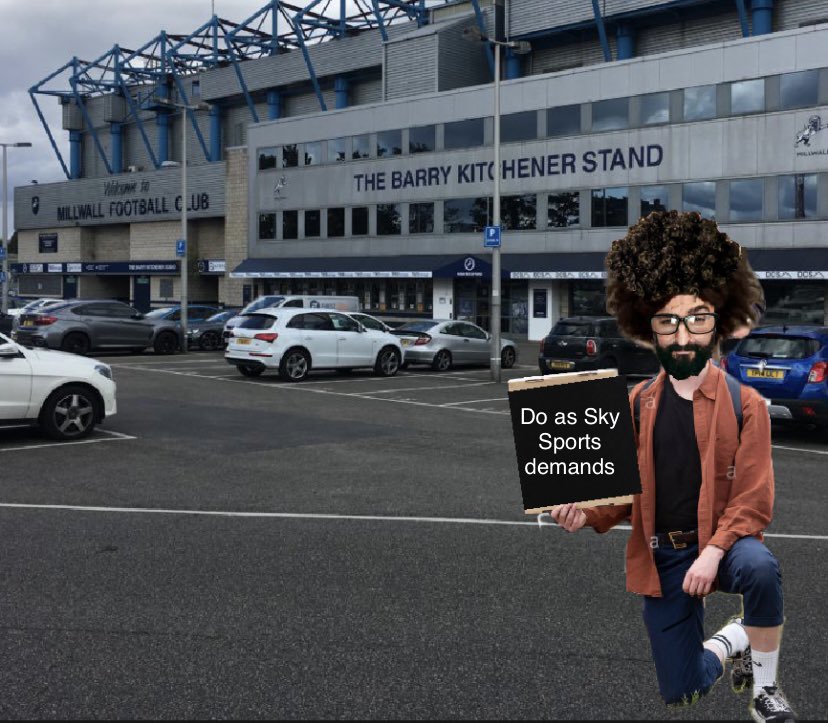 TSnozzle's tweet photo. Hi @MillwallFC please retweet my show of solidarity to the club and @SkySports. I came to the ground today so that I can share the message. We must do as our paymaster Sky demands of us. Get on your knees #Millwall #NoBooing https://t.co/eKUgz9c9yA