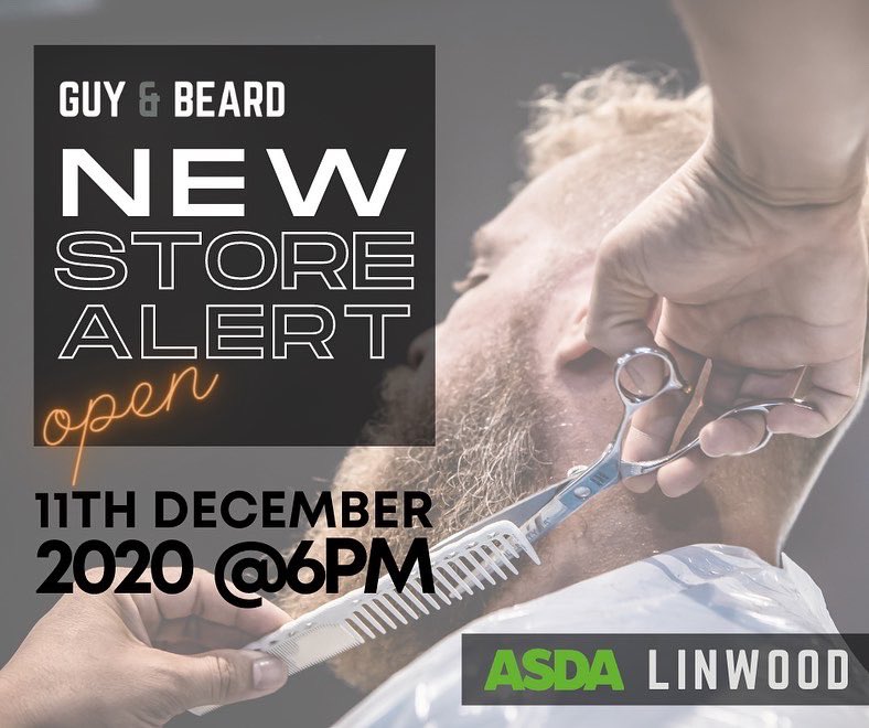 guyandbeard's tweet photo. At Guy &amp; Beard we are committed to bringing our services to convenient locations for our customers. We landed a new store at @Asda Linwood. The first of hopefully many at Asda locations. We look forward to opening our new store on Friday 11th December 2020 at 6pm! https://t.co/fLPkhpccw9