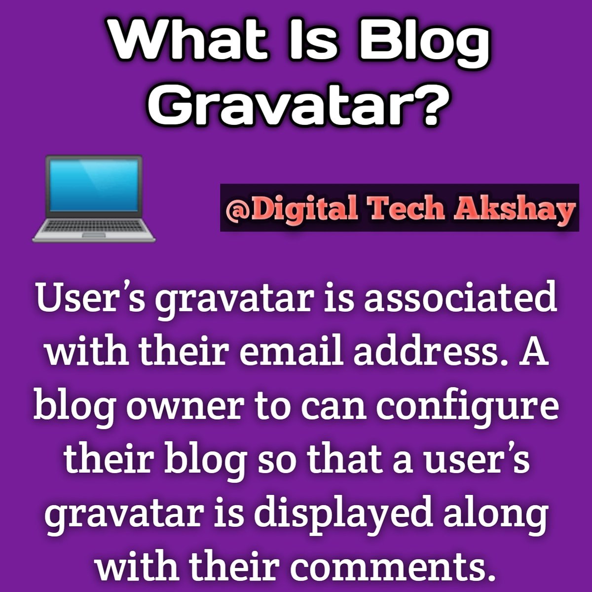 digitaltechak's tweet photo. What is Gravatar?

For more details on blogging join with me.😊

#Website #WhatsApp #seo #blogger #bloggingtips #blogging #socialmedia #DigitalMarketing #digital #makemoneyonline #business #tips https://t.co/M9gBxwWM1J