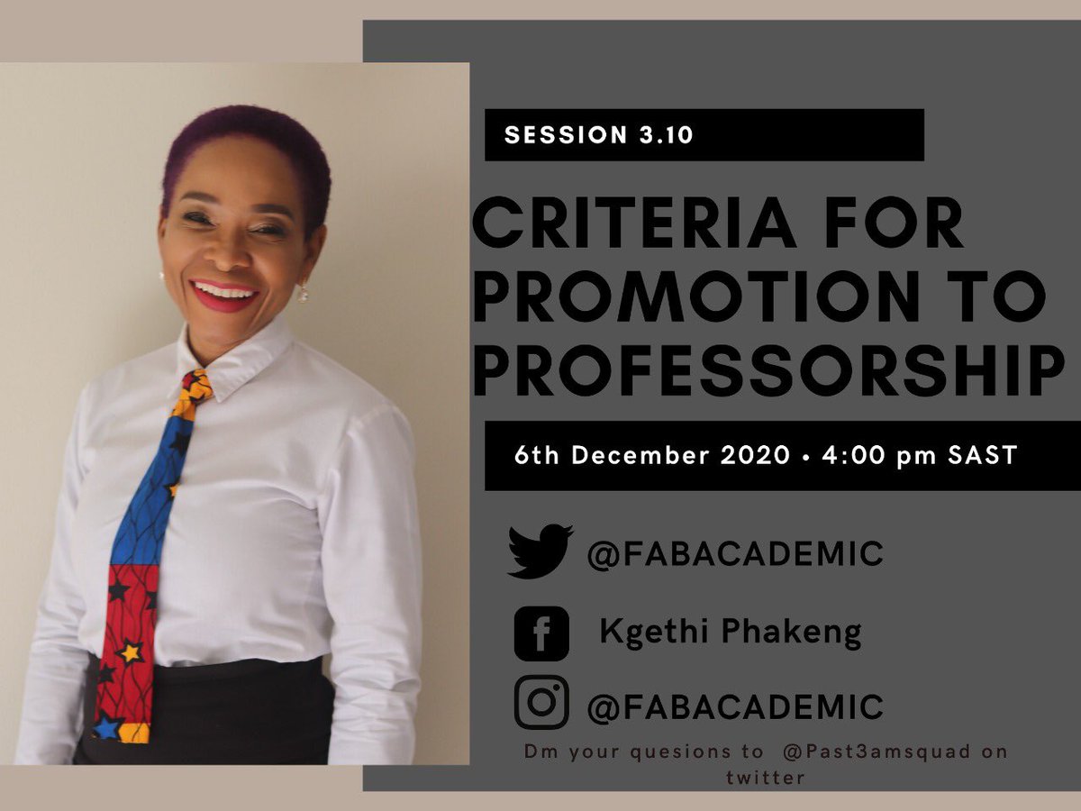 past3amsquad's tweet photo. Session 10 (series 3) - Criteria for promotion to Professorship

Prof. @FabAcademic joined by Prof. Eunice Seekoe (DVC @SMU_SA) &amp; Prof. @tawanakupe (VC @UP_Tuks)

Twitter: https://t.co/Oy562qMHl7

Instagram: https://t.co/bUPhzt3DZK

#Past3amSquad #PostGradTalk #AcademicCareer https://t.co/NXjagxZPJw