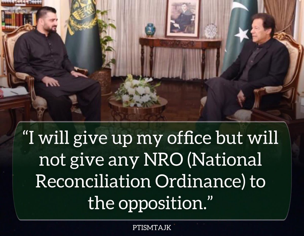 PTIAJK_Official's tweet photo. “I will give up my office but will not give any NRO to the opposition.” ~ PM @ImranKhanPTI 

#PMIKonHumNews https://t.co/UzjJFucWto
