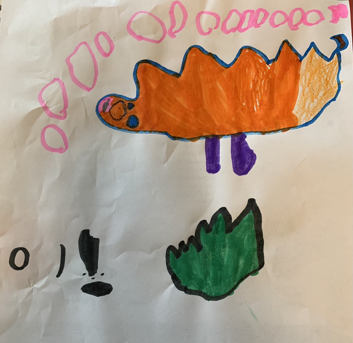 Bendraws2's tweet photo. Here is a stegosaurus, obviously. He’s walking through a big plant. Medium: @crayola marker on @target printer paper. #draw #art #drawing #twin #4yearold #artist #dinosaur #stegosaurus #dinos #obsessed https://t.co/kCvmICIbU9