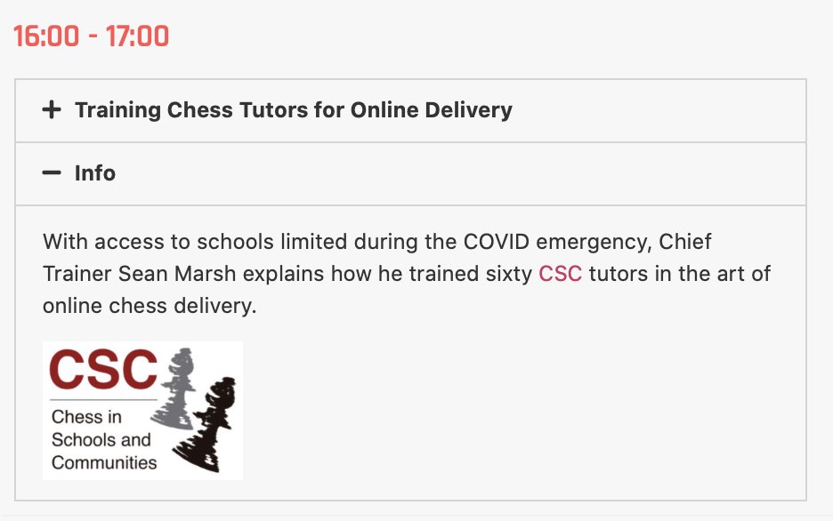 LondonChessConf's tweet image. 16:00 - 17:00 GMT
Training Chess Tutors for Online Delivery
Sean Marsh @CSCTeesside @schoolschess
#ChessTech2020
