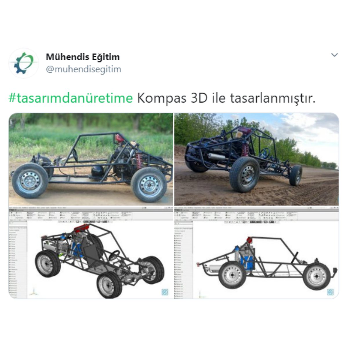 muhendisegitim's tweet photo. Buggy arazi aracının bir modeli tasarlanmıştır. Kompas 3D ile tasarlanan bu aracı nasıl buldunuz?
Bu tarz tasarımları ücretsiz yapmak için @kompasturkiye sayfasını takip edebilirsiniz.
#mühendis #katımodelleme #kompastürkiye #kompas3d #makina https://t.co/dygoY3gQeN