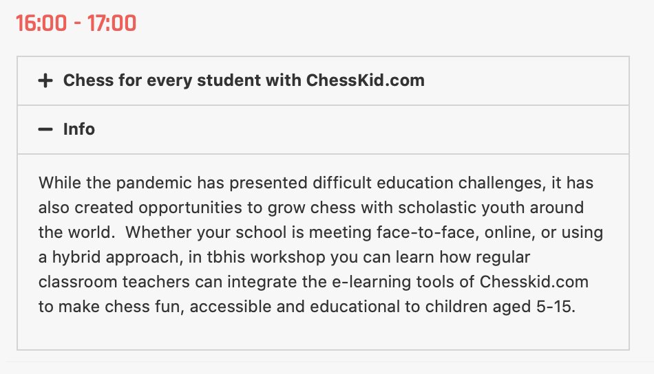 LondonChessConf's tweet image. 16:00 - 17:00 GMT
Chess for every student with @ChessKidcom 
Ranae Bartlett
#ChessTech2020