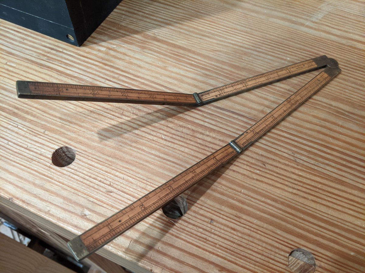 This corner of the chest as an unfortunate amount of "nesting" going on, where you need to move a tool to get to the one you really want. This Stanley boxwood rule is probably the most nested tool in the entire chest and thus almost never gets used.