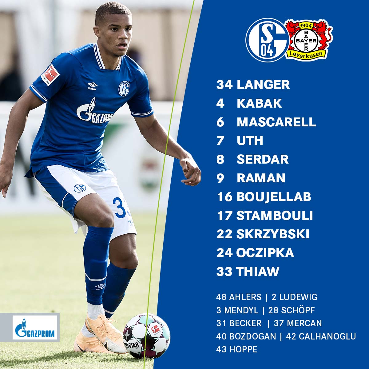 s04_en's tweet photo. The Royal Blues to face @bayer04_en this evening 📋

#S04 | #S04B04 https://t.co/jckOYFgheB
