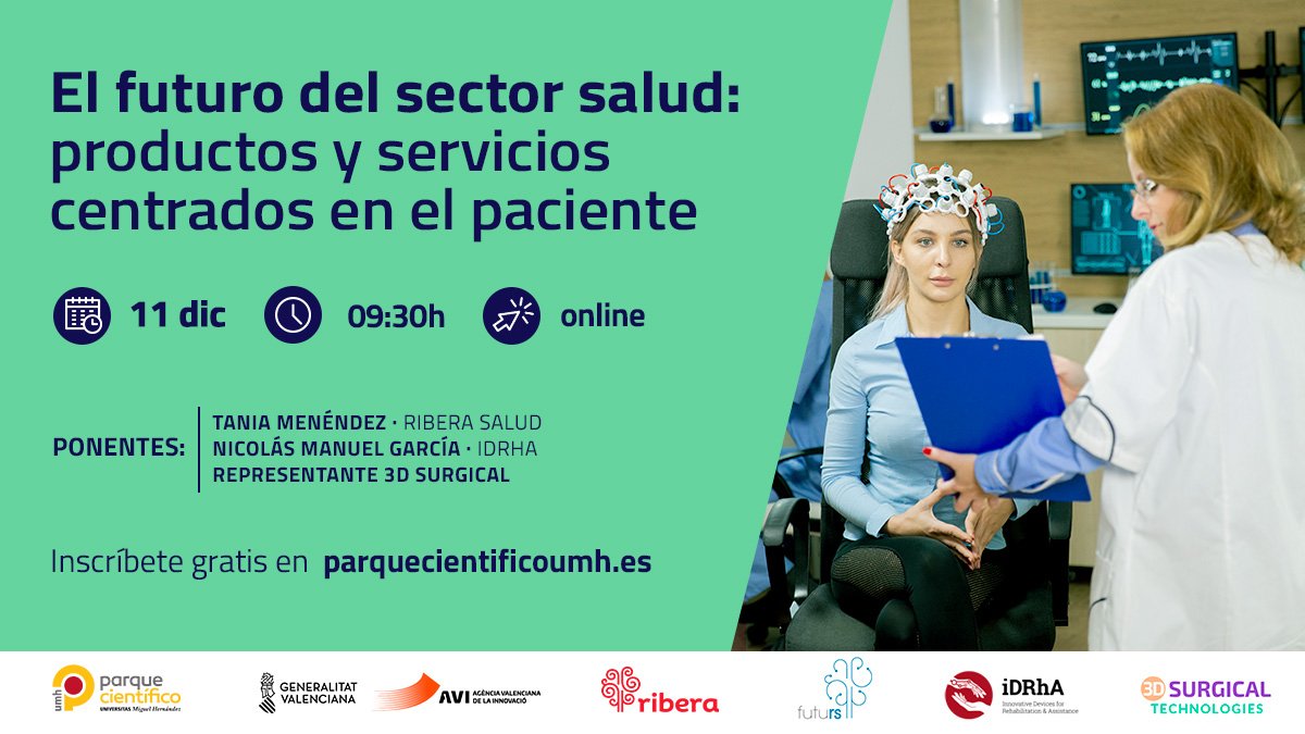 Parque Científico UMH (@pcientificoumh) on Twitter photo #DesayunosPCUMH | Hablamos sobre el futuro del sector #salud, enfocado al paciente, el próximo viernes vía online con representantes de <a href="/riberasalud/">Ribera | Salud Responsable</a>, <a href="/iDRhA_robotics/">iDRhA</a> y <a href="/3DSurgTech/">3D Surgical Technologies</a>. 👨⚕️👩⚕️
Más información e inscripciones por aquí✍️: parquecientificoumh.es/es/procesos-de…
#Innovación #Tecnología #DesayunosPCUMH | Hablamos sobre el futuro del sector #salud, enfocado al paciente, el próximo viernes vía online con representantes de <a href="/riberasalud/">Ribera | Salud Responsable</a>, <a href="/iDRhA_robotics/">iDRhA</a> y <a href="/3DSurgTech/">3D Surgical Technologies</a>. 👨⚕️👩⚕️
Más información e inscripciones por aquí✍️: parquecientificoumh.es/es/procesos-de…
#Innovación #Tecnología