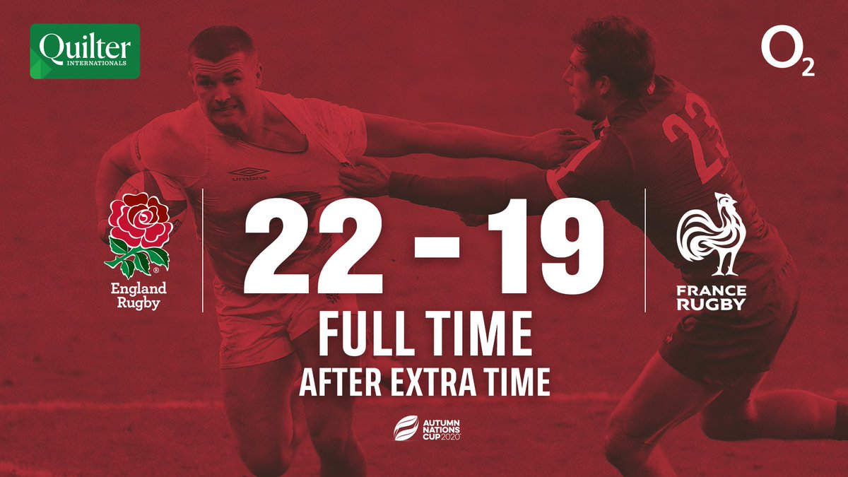 EnglandRugby's tweet image. FT [ET] | ENG 22-19 FRA

PEN | @owen_faz wins it with a kick from wide. We're @autumnnations champions! What a finish to that one! 

#ENGvFRA #QuilterInternationals #AutumnNationsCup