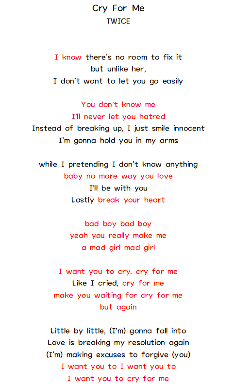 새벽빛 Twice Cry For Me Lyrics Kor To Eng Not Official Red Coloured Words Are Originally Eng 새벽빛 Twice Cry For Me Lyrics Kor To Eng Not Official Red Coloured Words Are Originally Eng
