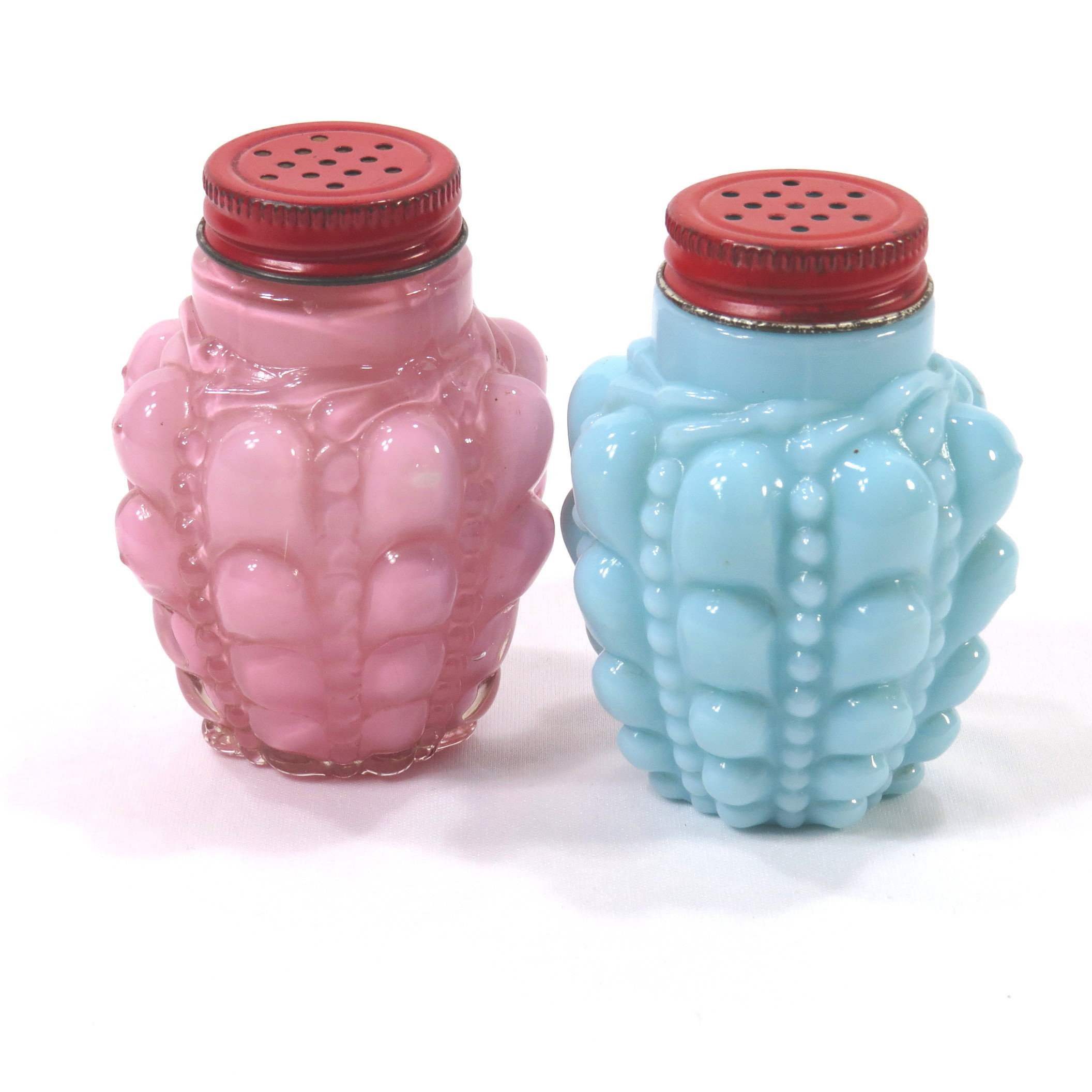 Vintage Pink Milk Glass Salt and Pepper Shakers 
