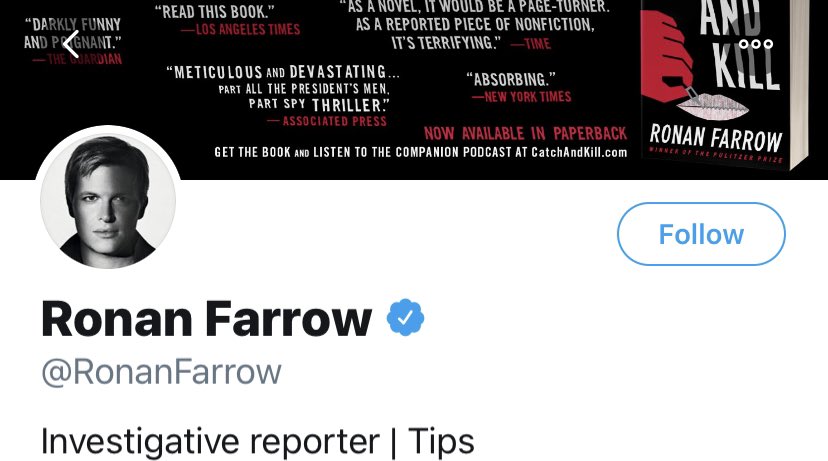 RONAN FARROWAre folks starting to realize that MeToo was concocted by these sick monsters to cover up for their real crimes against humanity?