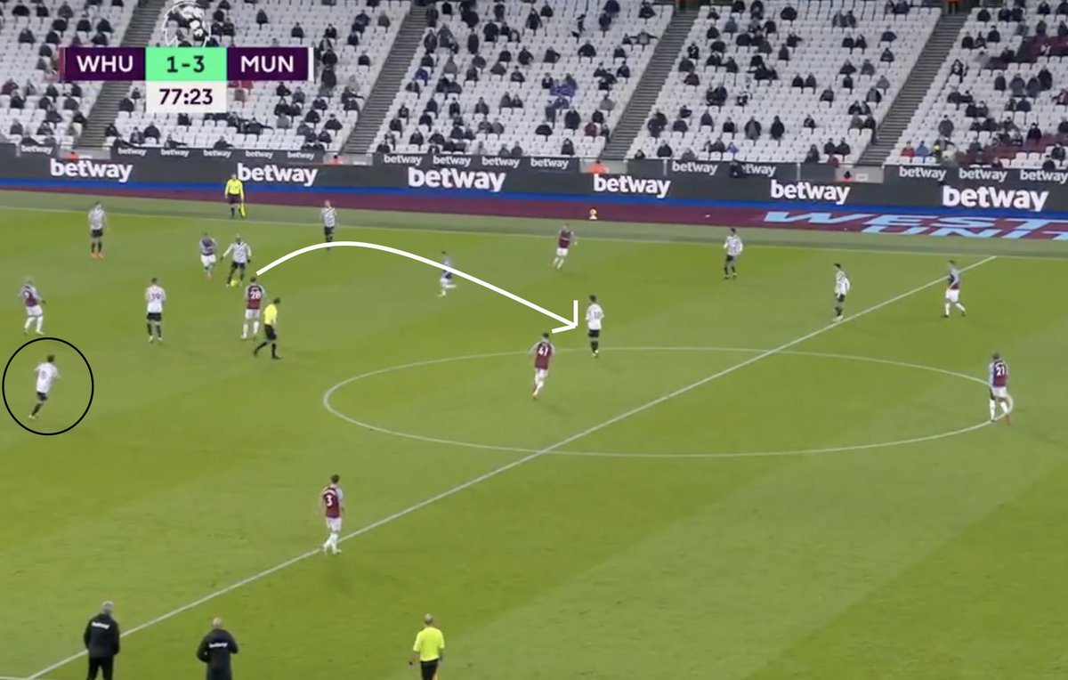 12. RashFlash. (A) Maguire wins the aerial duel. (B) Pogba’s great control — great pass. Bruno in between the lines *always* to receive. (C) From there, Mata notices the space & begins his run to receive from Bruno. (D) An excellent pass to Rashy’s run — beautiful chip.