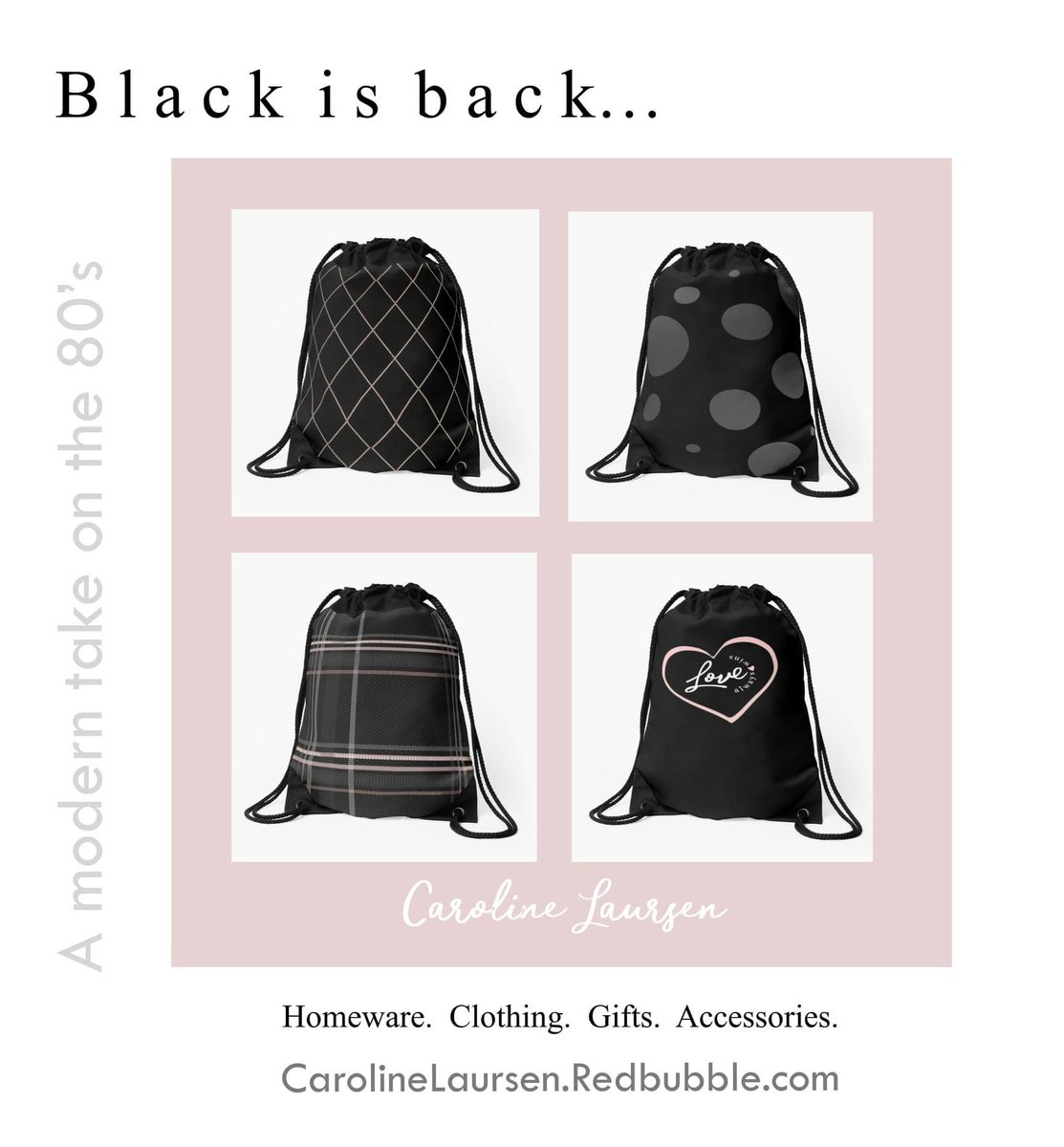 PhotographsByCL's tweet photo. Black is back with my modern take on the 80’s...
Drawstring bags are just under £20 and I have 300+ designs to choose from at: https://t.co/g37eGWdsFg
#ChristmasWeLove #80s #retro #gifts #giftideas #BLACKPINK #Blackisbeautiful #bags #bagdesigns #shoptilyoudrop https://t.co/UJ4ADQAw9P