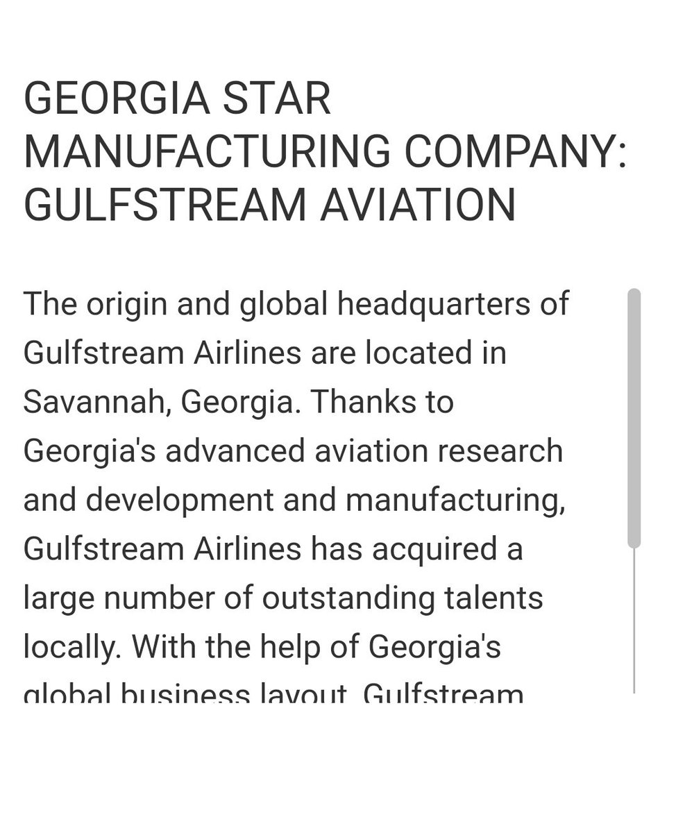 10. Georgia star manufacturing company: Gulfstream Aviation