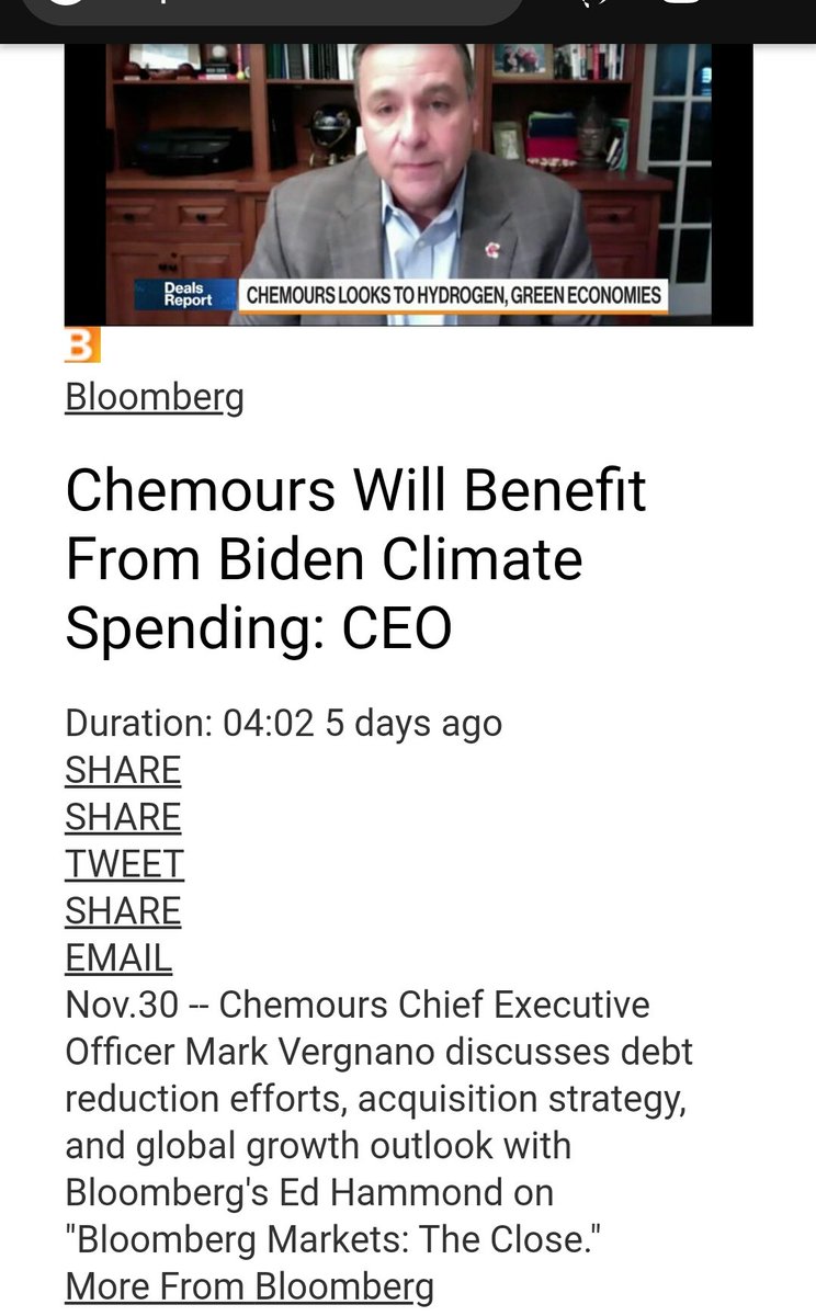 15. A few hints on Chemours...  They are moving into Georgia after wrecking drinking water in other states.  Chemours CEO wants Biden to win to get more money.