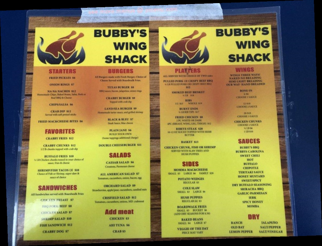 bubbys wing shack princess anne md menu / Twitter
