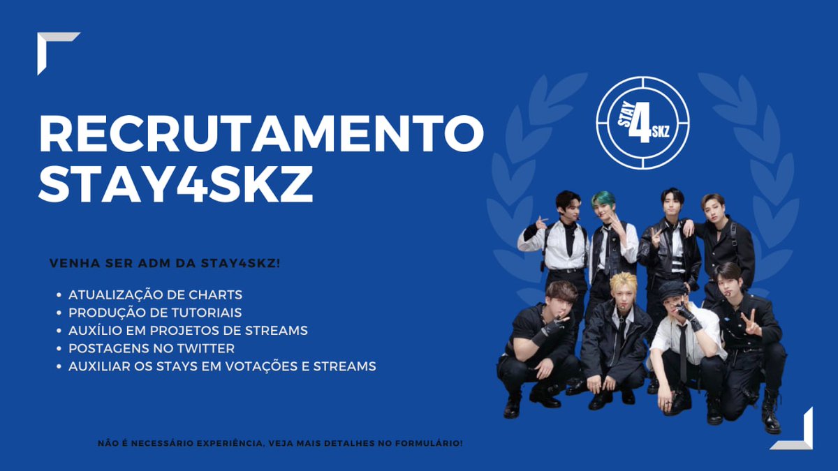 STAY4SKZBR's tweet photo. [ RECRUTAMENTO STAY4SKZ ]

Estamos aumentando nossa família de ADMs!🤩

Se você se interessa em entrar para nossa fanbase, cheque as informações no forms e se inscreva😊 Esperamos vocês!

Não é necessário experiência!!

📎 https://t.co/9OE223og84

@Stray_Kids #StrayKids https://t.co/afjm0V6UAI