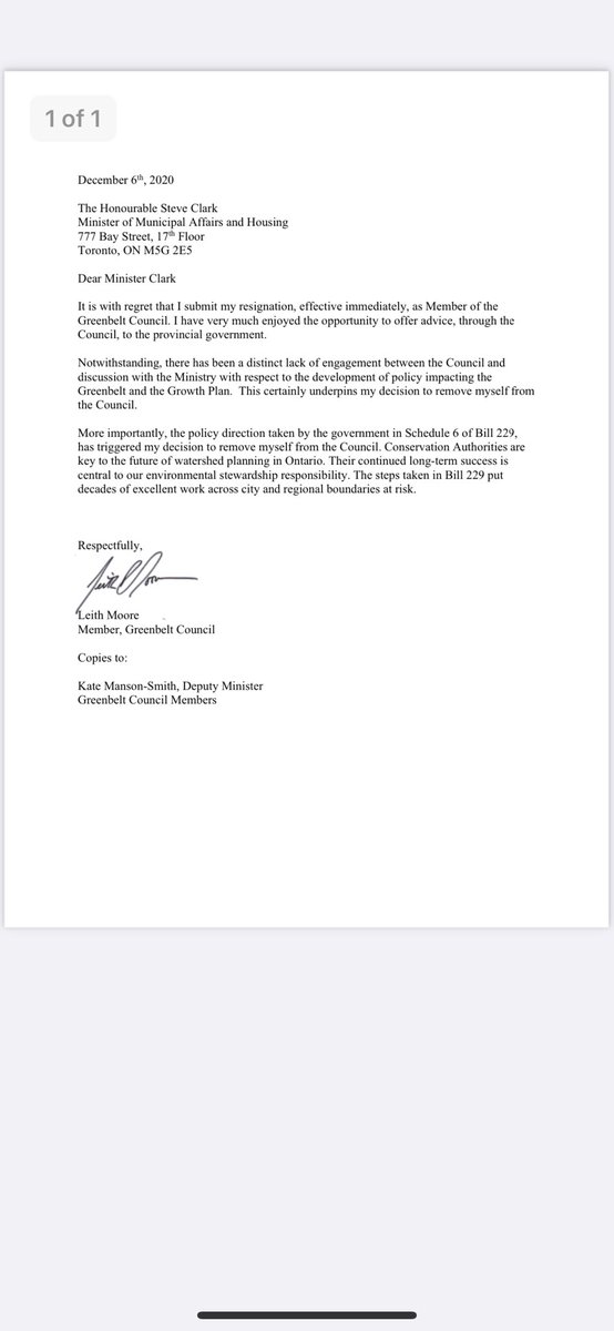 njaved's tweet photo. As of this morning, 6 more members of the Greenbelt Council have resigned, following in the footsteps of Crombie who resigned last night. At this point, there are only 3 appointees left on the 9-member govt advisory board. A few of their letters below. https://t.co/Wqh0GZNycK