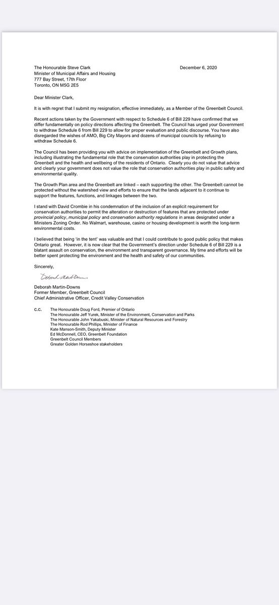 njaved's tweet photo. As of this morning, 6 more members of the Greenbelt Council have resigned, following in the footsteps of Crombie who resigned last night. At this point, there are only 3 appointees left on the 9-member govt advisory board. A few of their letters below. https://t.co/Wqh0GZNycK