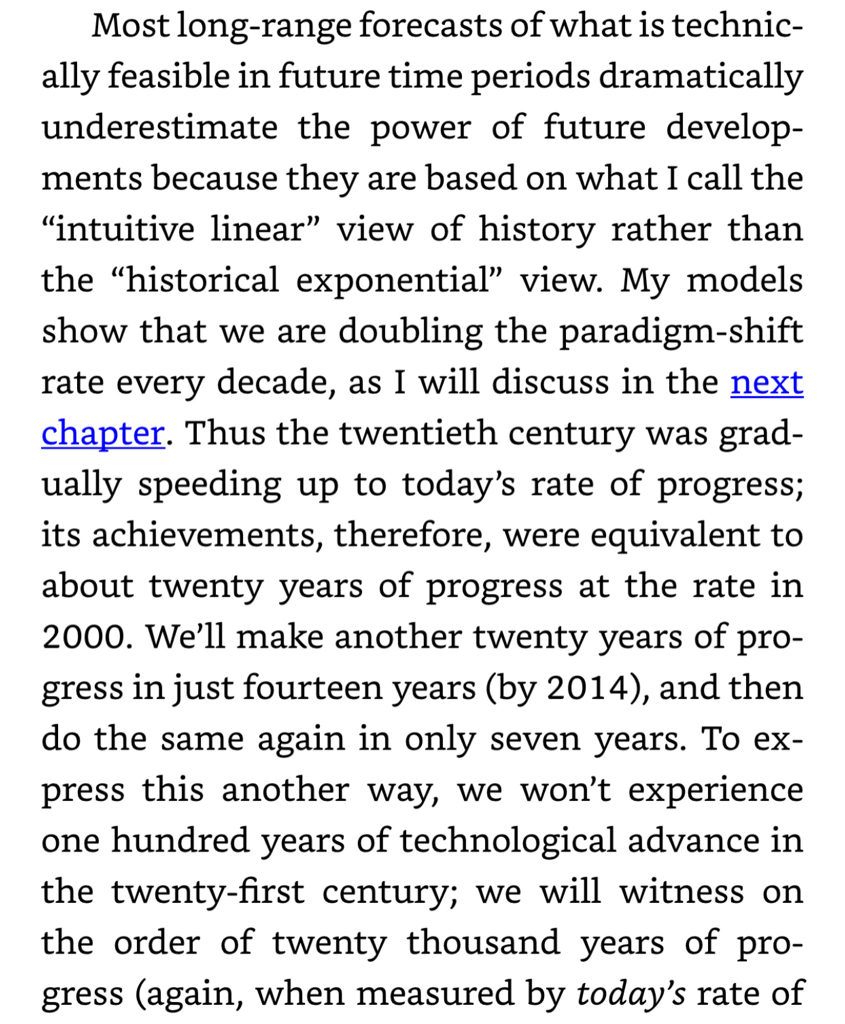 Kurzweil’s “accelerating returns” probably holds either way, on a wide enough zoomBut try to get too granular, predict things like the rates at which paradigm shifts accelerate, and you’ll come out wrong because you’re not accounting for economic incentives acting as brakes
