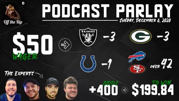 OffTheRip12's tweet image. Week 14 Podcast Parlay #RideWithTheMob #Week14 #NFL #Vegas #BigWin