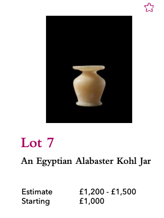 The starting bids for the charity auction are, respectively, £1,000, £600, and £300. The charity auction photo of Lot 7 catalog hides an unsightly break across the top.