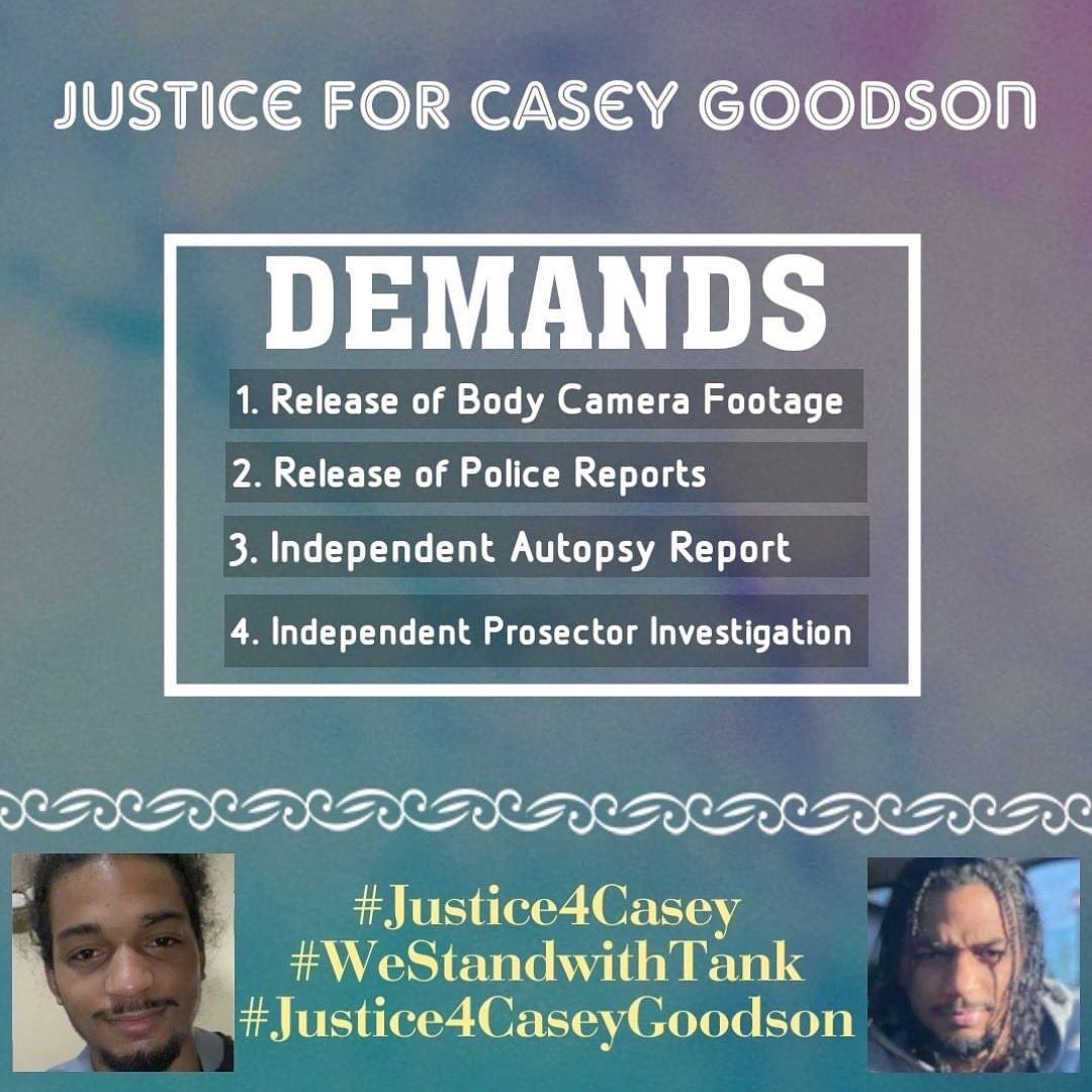 Casey Goodson Jr, a 23yr old Black man, was shot in the back + murdered by A Franklin Co deputy recently in central ohio. The family asks we show up at the statehouse on 12/12 at 12pm to call for these demands. Also, sign the petition and donate to their fight. #Justice4Casey