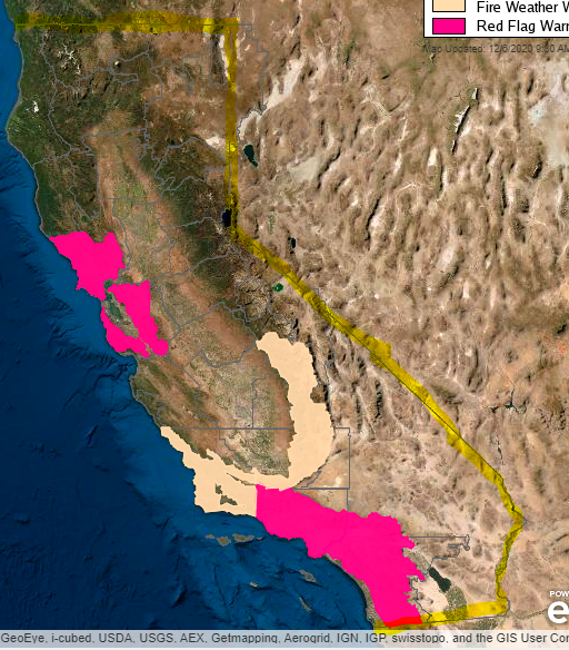 bbfires's tweet photo. Current California #RedFlagWarning #FireWxWatch . Click image for full view. #SantaAnaWind #CAwx https://t.co/7HkSGYdDea
