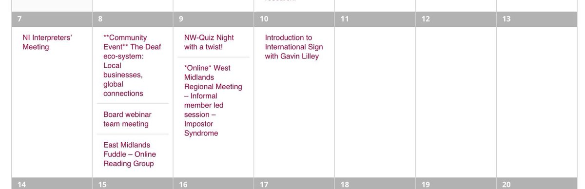 ASLIuk's tweet photo. #TheWeekInASLI 

Monday- Interpreters in Northern Ireland are meeting 

Tuesday- #ASLIEastMids are having a reading group
plus the new #ASLIWebinar team are having a planning meeting (get your requests in to training@asli.org.uk

https://t.co/E6hX1CqYz8 https://t.co/y4ggiRyTzq