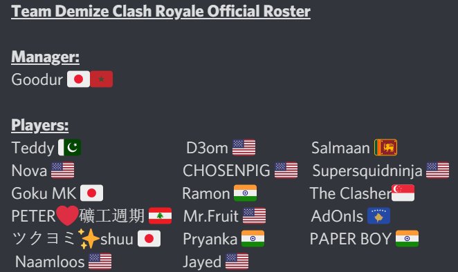 Team__Demize's tweet image. The Clash Royale Roster has been released 🔥😏 
GGs on reaching the Semi Finals yesterday unlucky result but we will continue on the grind 🔥 @CrDemize
#FearTheDemize #ClashRoyale #Gaming #eSports