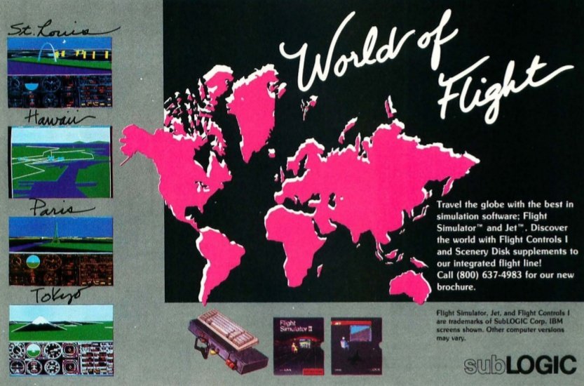 Patxu_lee's tweet photo. Este es el verdadero y original #MicrosoftFlightSimulator de los señores de #Sublogic que unos años mas tarde compro y modifico #Microsoft. Fijaros bien en el anuncio de 1983 y veréis el "gadget" para sentirte como un auténtico surfero del aire. 😝 https://t.co/DAUrgoAohG