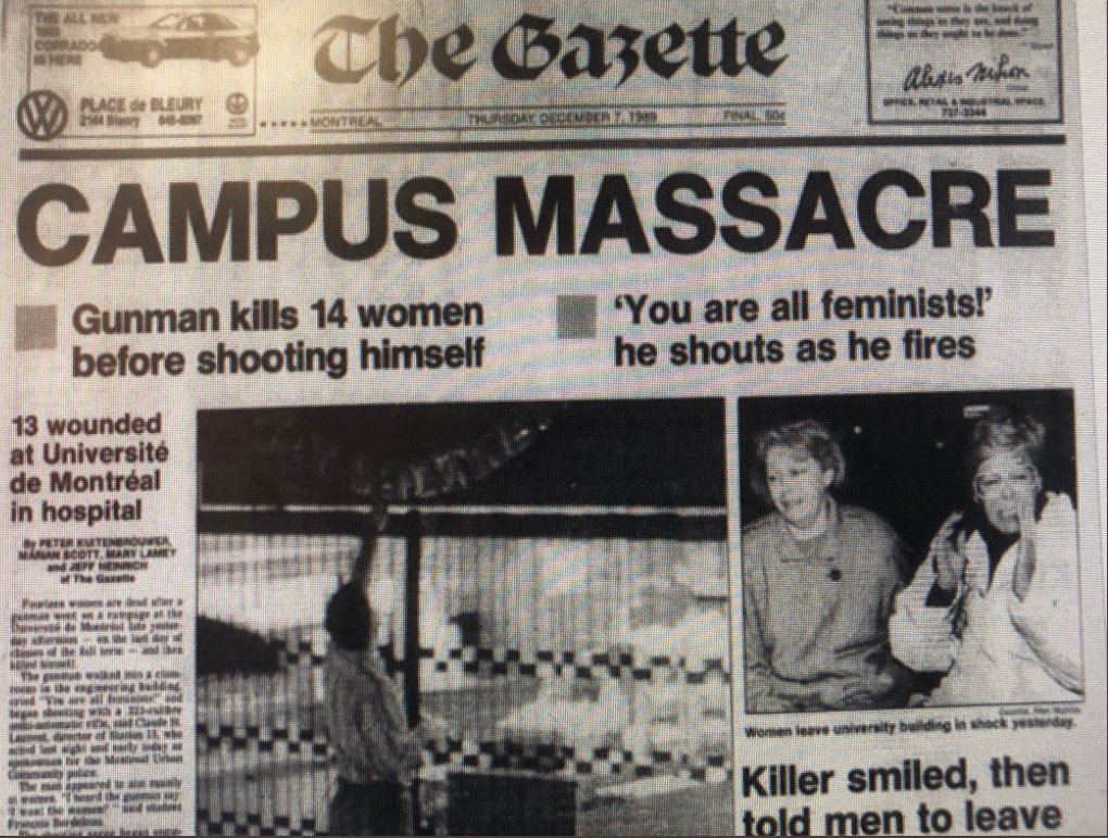 The front page of the Montreal Gazette Dec. 7, 1989. via  @mtgazette  #MontrealMassacre  #femicide  #ViolenceAgainstWomen  #WomenInSTEM