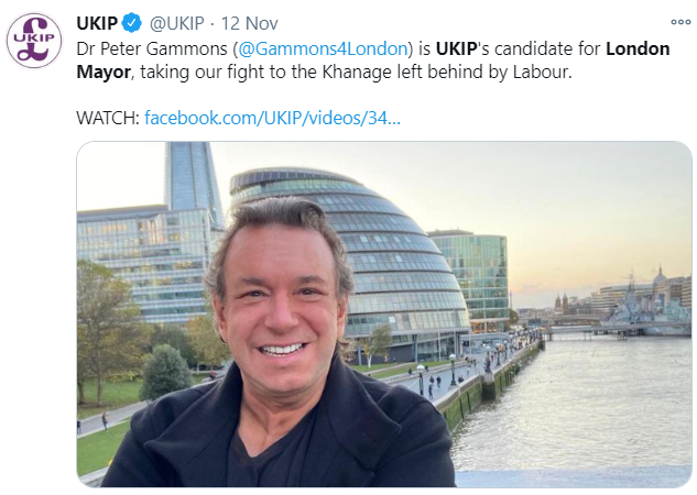 BasilFawltyUKIP's tweet photo. Now that UKIP is regaining its rightful place in the media spotlight, may I commend our candidate for Mayor of London, Dr Peter Gammons?

Not a medical doctor, of course. Groundless health scares spread by such doctors have done great harm to hoteliers on the English Riviera. https://t.co/roi2mFTKXJ