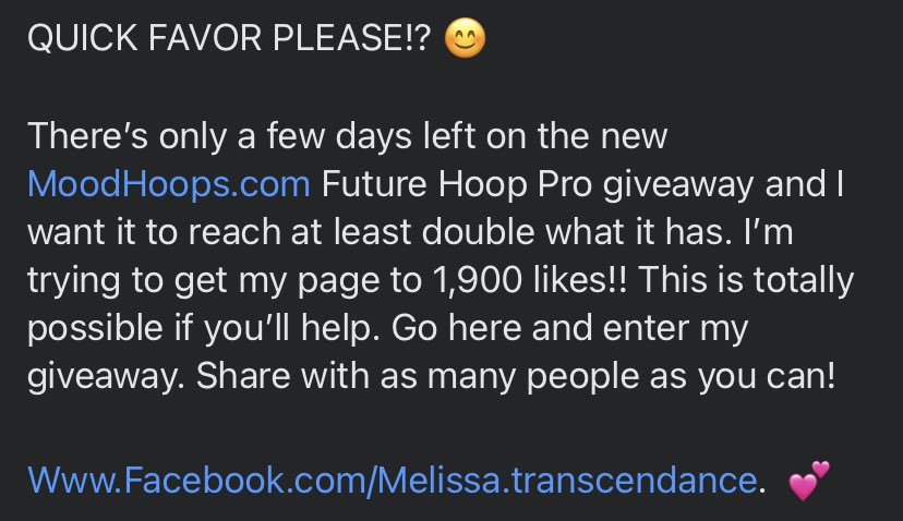 TranscenDance87's tweet photo. QUICK FAVOR PLEASE!? 😊 

There’s only a few days left on the new https://t.co/BU37esASAq Future Hoop Pro giveaway!! Its a Facebook giveaway. I’m trying to get my page to 1,900 likes!! This is possible if you’ll help. Share with as many people as you can! https://t.co/sj4osM30Zr